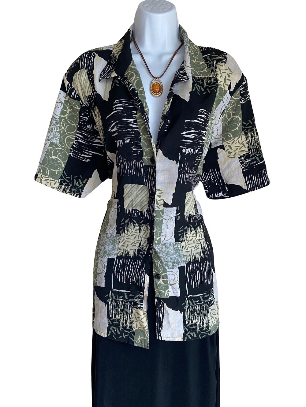 VTG Notations Women Plus 2X Abstract Button Up Blouse Artsy Whimsigoth Academia